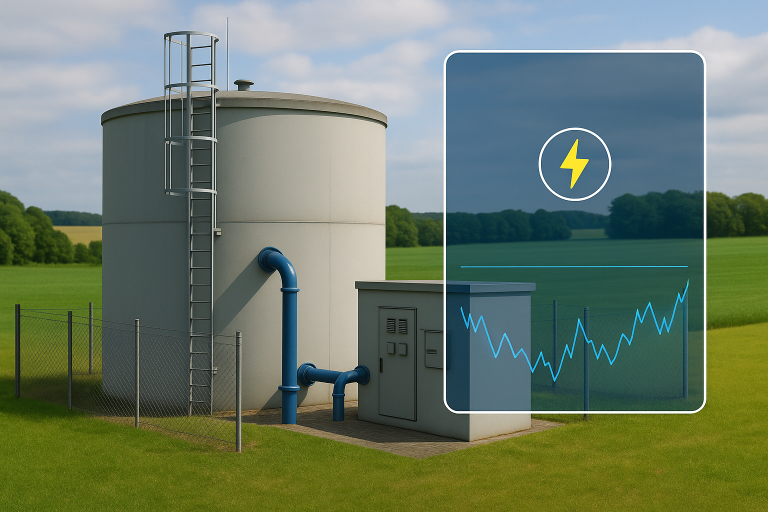 Symbolbild: Die Stadtwerke Coburg testet, wie die Stromkosten für den Pumpenbetrieb in der Wasserbewirtschaftung durch dynamische Stromtarife gesenkt werden können. (Bild erstellt mit ChatGPT (OpenAI), 2025)