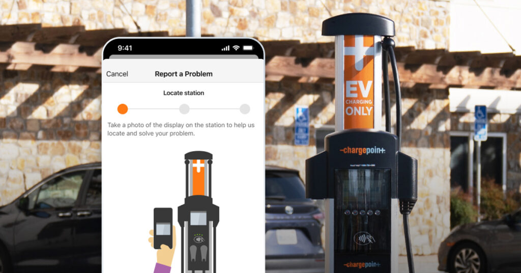 Sollten Fahrer: innen eine nicht funktionierende Ladestation vorfinden, reicht es aus, über die Funktion „Problem melden“ in der ChargePoint-App, Fotos der beschädigten Ladesäule hochzuladen. (Bild: ChargePoint)