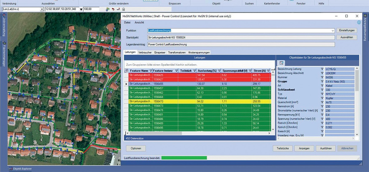 Darstellung der Last- flussberechnung in der NIS-basierten Netzzu- standsermittlung. (Foto: Hexagon AB/ Intergraph PP&M Deutschland GmbH)
